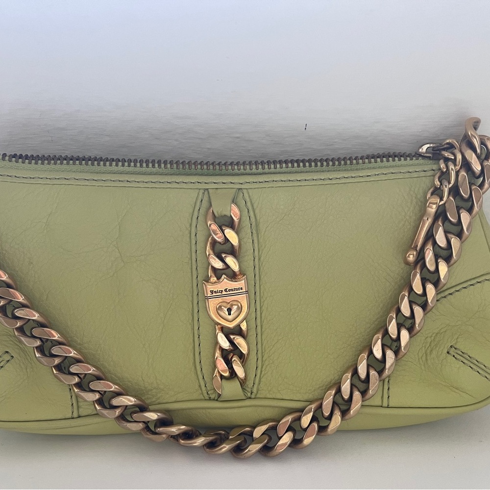 Juicy Couture Olive Leather Shoulder Bag with Gold Chain